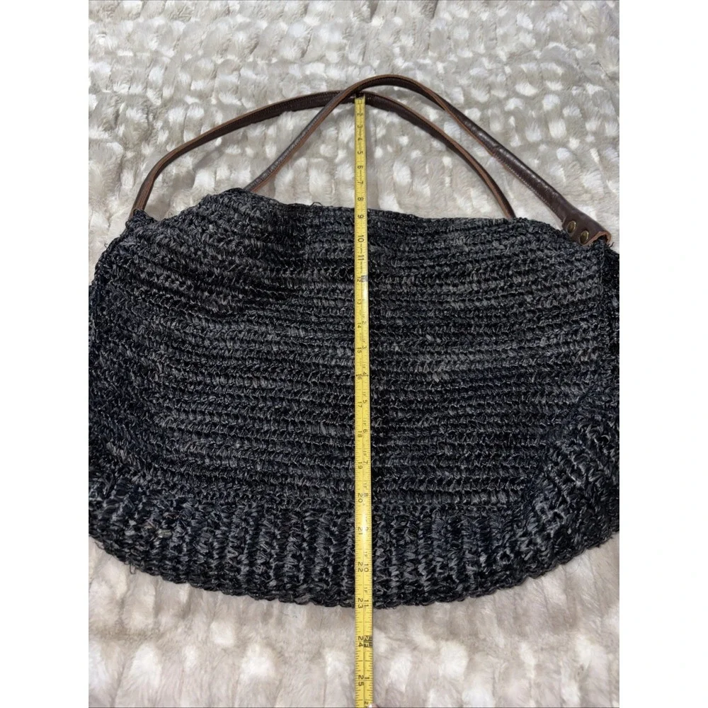 J. Jill Woven Black Hobo Shoulder Bag Large Straw Brown Straps Snap Closure
